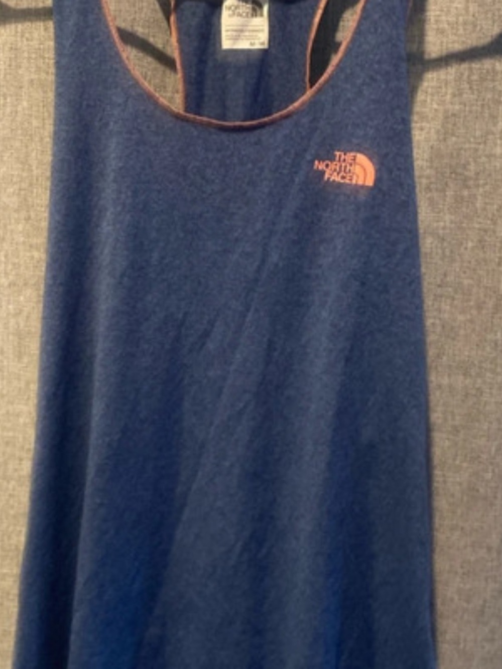 The North Face Navy Racerback Tank with Coral Logo Accent